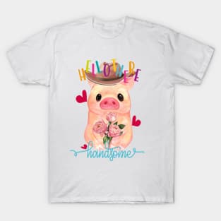 Cute Pig Holding Roses on Valentines Day - Hello There Handsome T-Shirt